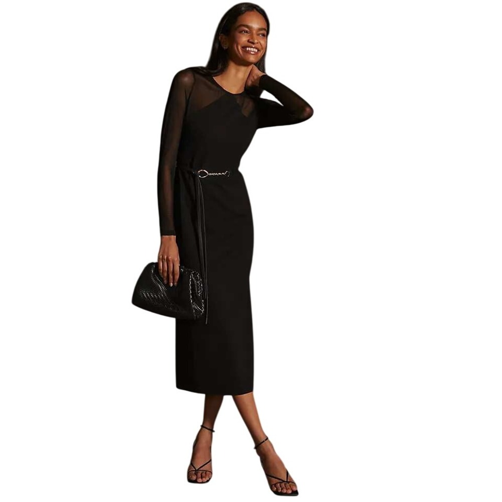 Dolan Left Coast Women's Black Mesh Sheer-Sleeve Sheath Midi Dress Size XS - Picture 3 of 13